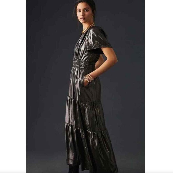 Anthropologie The Somerset Maxi Dress: Metallic Edition Carbon Sz M NWT - Picture 5 of 8